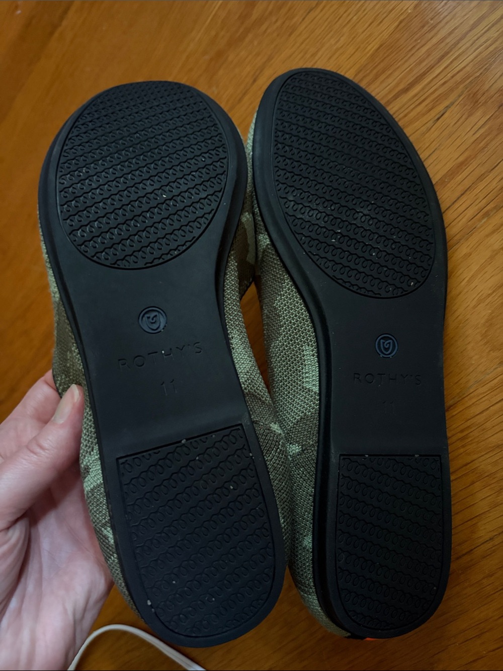 Rothy's Green Camo Knit Slip-Ons with Blue Trim - Picture 3 of 3